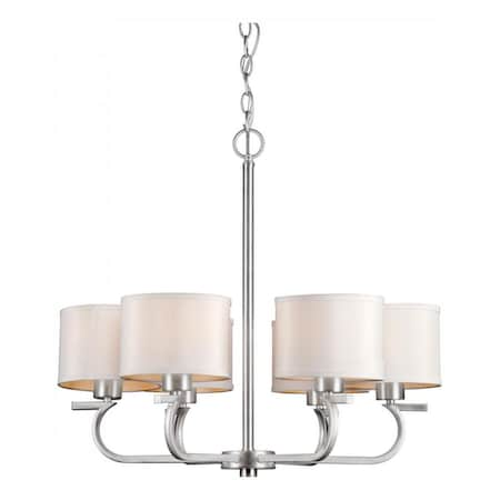 Six Light Brushed Nickel Fabric Shade Drum Shade Chandelier